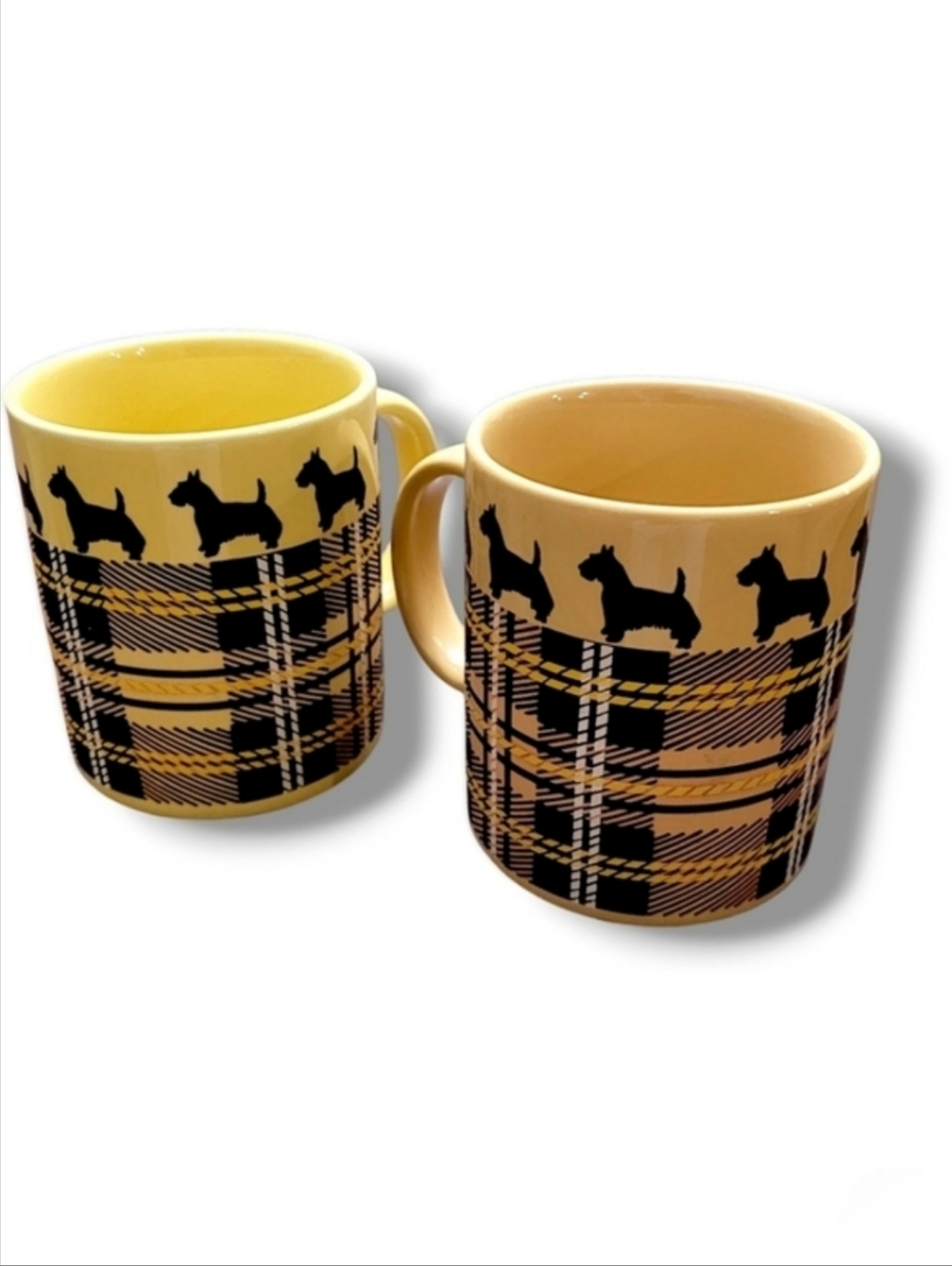 Vintage Scottie Dog Tartan Mugs Set of 2 Anchor Hocking Japan 80s